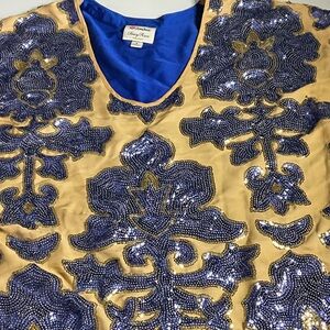 Tracy Reese Royal Blue and Gold Trim Shirt